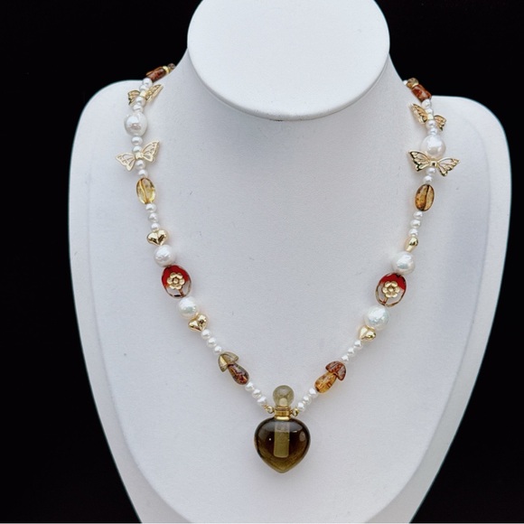 X679 Handmade Freshwater Baroque Pearl Smokey Quartz Perfume Bottle Necklace - Picture 9 of 9